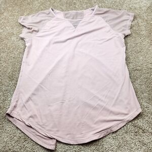 Lululemon Pink Mesh Panel Split Back Short Sleeve Activewear Top Womens Size 6